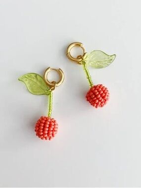 NEW Madewell | Orange Fruit Beaded Dangly Huggy Gold Earrings